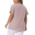 thumbnail image 4 of Agnes Orinda Women's Plus Size Flare Sleeve Blouse V Neck Spring Summer Hollow T-Shirt Tops 2X Pink, 4 of 7