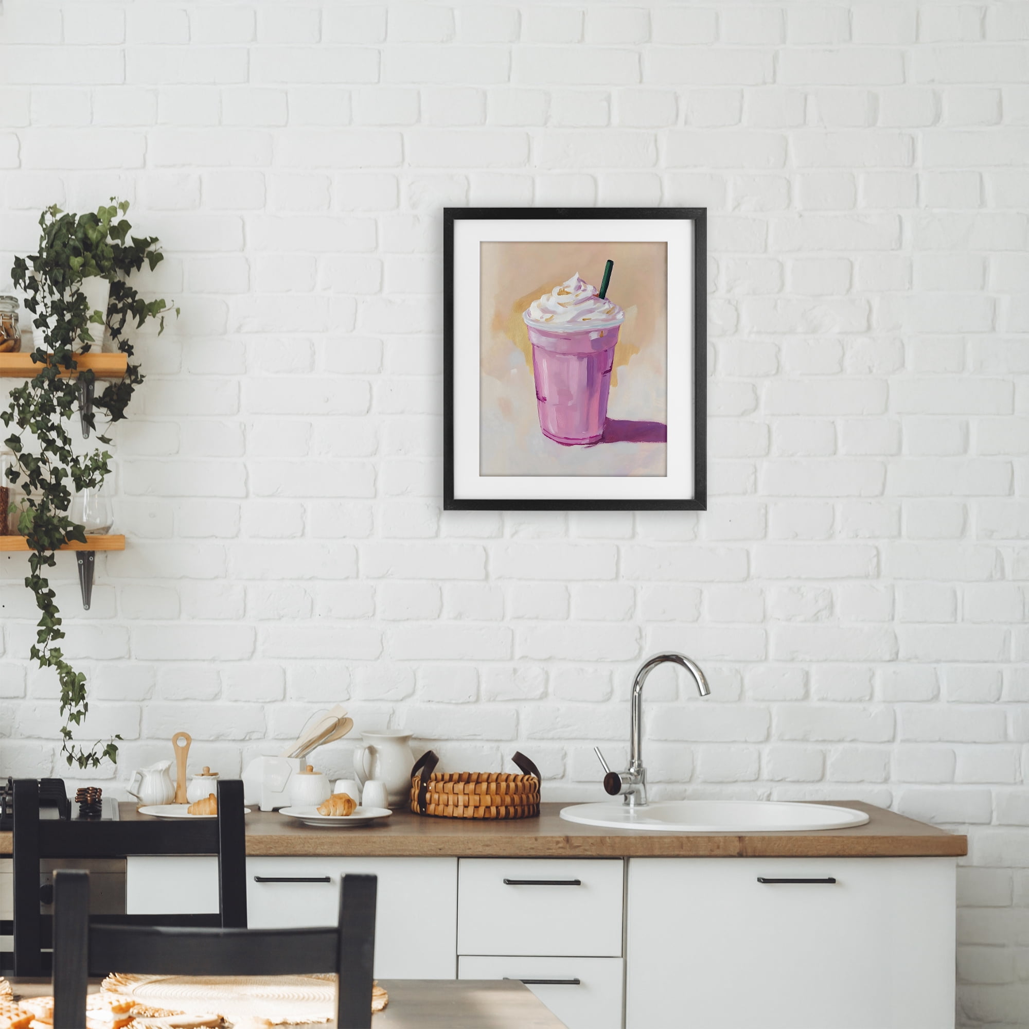 Stupell Industries Pink Strawberry Shake Black Framed Print Under Glass, design by The Prints Vibe
