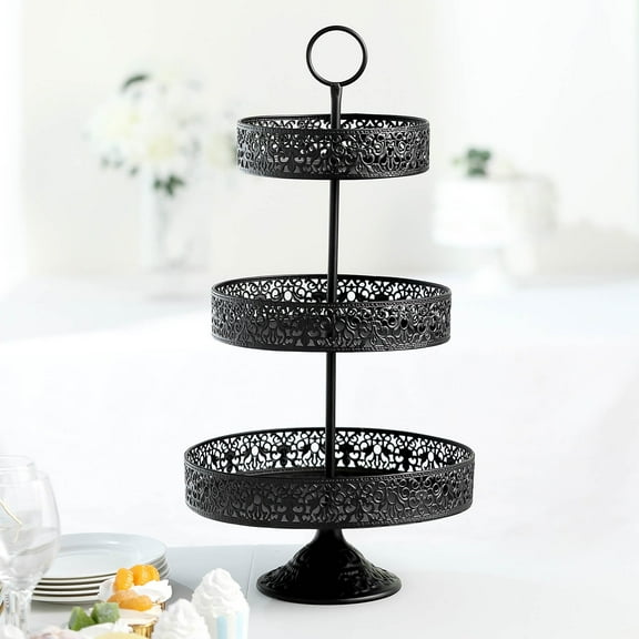 Efavormart 23" Black Metal Reversible Tiered Cupcake Stand, 3 Tier Dessert Stand Cupcake Holder, Display Stand