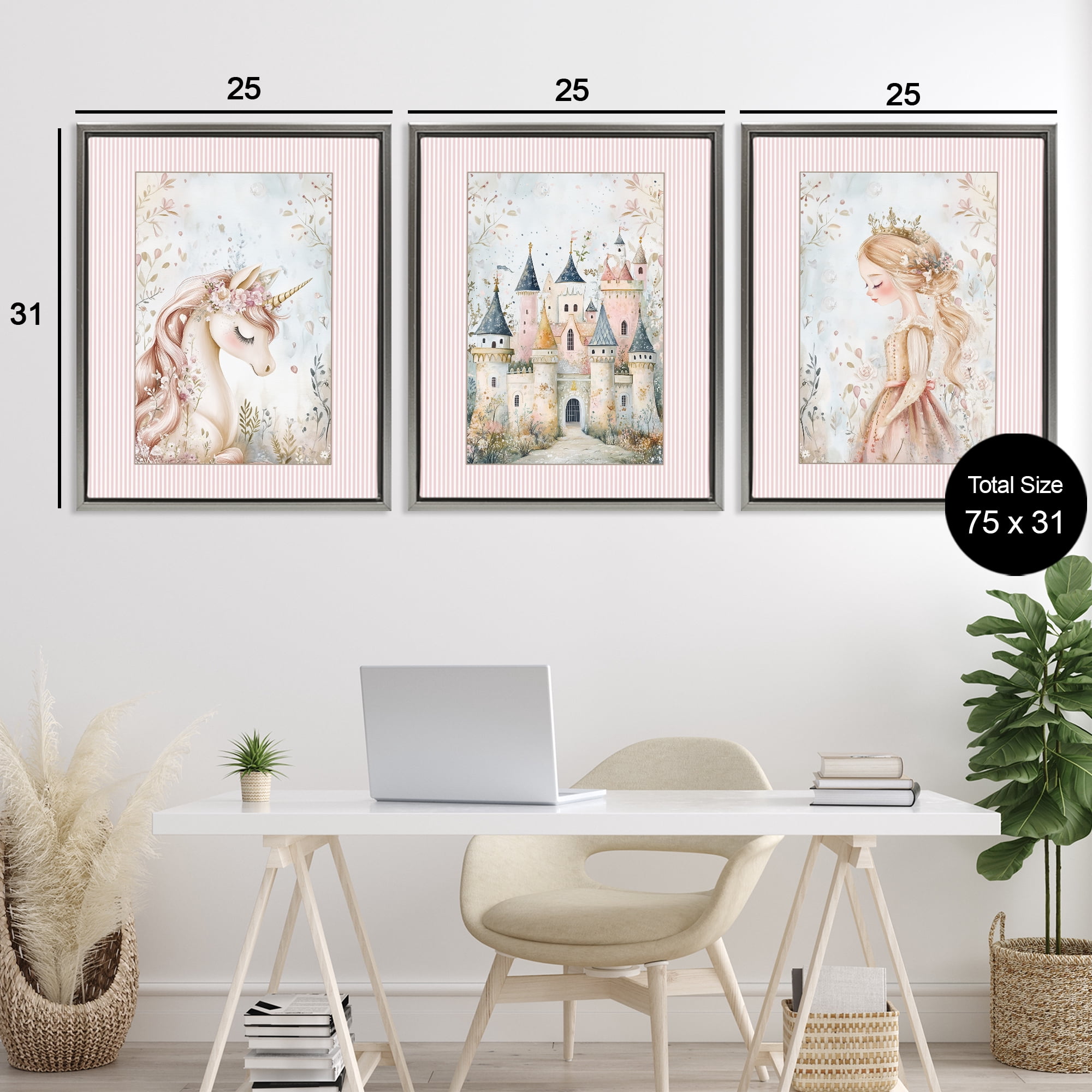 Stupell Industries Fantasy Enchanted Dreams 3 Piece Gray Framed Floater Canvas Set, design by Christine Simpson Art