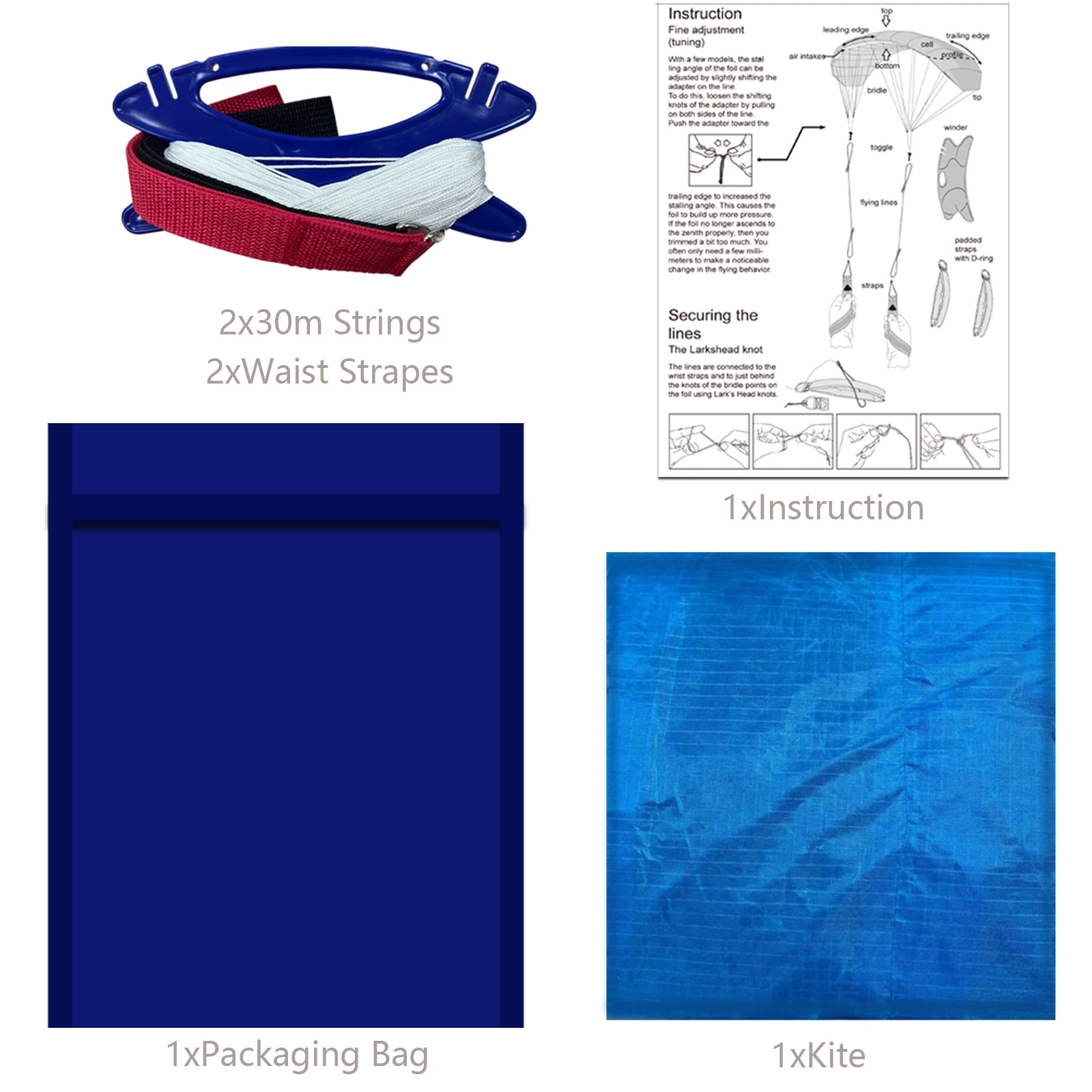 Hengda Kite 98" Blue Dual Line Stunt Parafoil Kite f Nylon Easy to Fly Outside Toy
