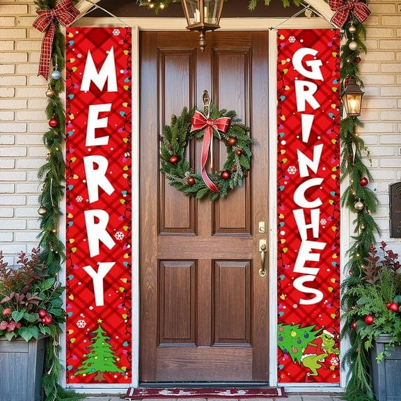 2 Pcs Christmas Porch Banner Sign Decorations,Outdoor Indoor Xmas Decorations D