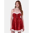 thumbnail image 3 of No Boundaries Santa Mini Dress with Faux-Fur Trim, Women’s and Women’s Plus, 3 of 4