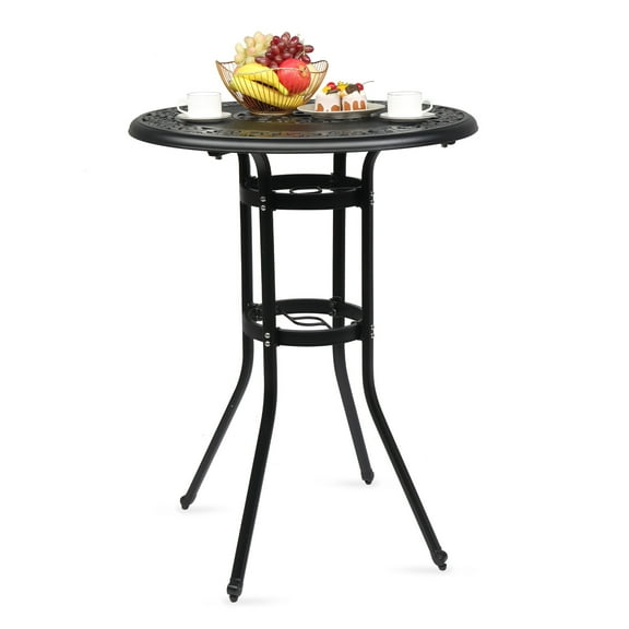 IVV Outdoor Bar Table, Bar Height Patio Table with 2" Umbrella Hole Patio Dining Table, Cast Aluminum Tall Outdoor Table Bistro Table Outdoor Furniture Garden Table (Black)