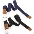 thumbnail image 2 of Pack de 2 cinturones elásticos tejidos para mujer azul + cinturón elástico negro para hombre para pantalones vaqueros, 2 of 5