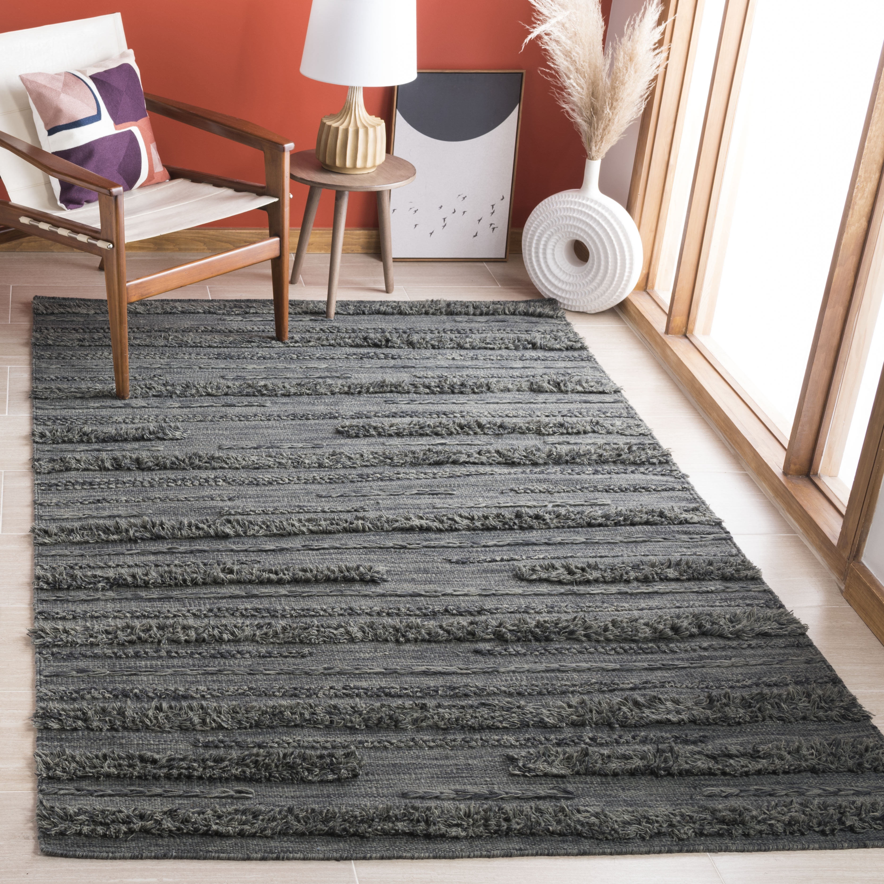 SAFAVIEH Vermont Zavanna Striped Area Rug, Charcoal/Ivory, 4' x 6'