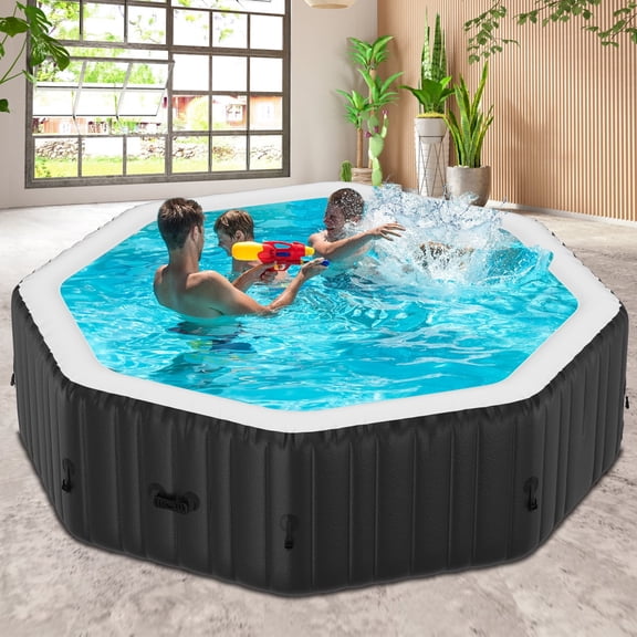 MOPHOTO 4-6 Person 75 X 75X 25 Inflatable Hot Tub, Polygon Portable Blow Up Hot Tub, Leak-Proof PVC Outdoor Spa with 130 Strong Air Jets, Heater Pump and Insulated Cover