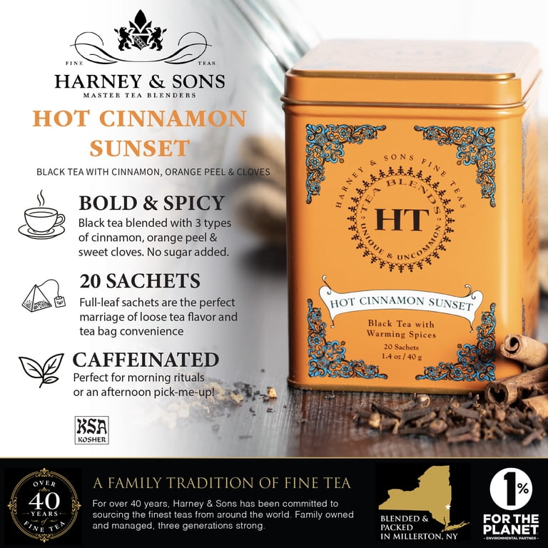 Harney & Sons Black Tea Bags Hot Cinnamon Sunset 20 Sachets