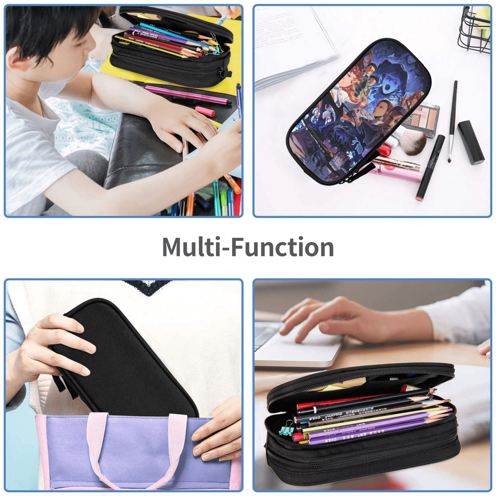 Solo Leveling Pencil Case Large Capacity Pencil Pouch Pen Bag Office Stationery Organizer Travel Makeup Bag Black