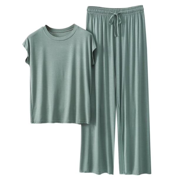 Conjunto de pijama holgado para mujer: camiseta de manga corta y pantalones con cordón, poliéster y spandex, para todas las estaciones, tallas M-XXL.