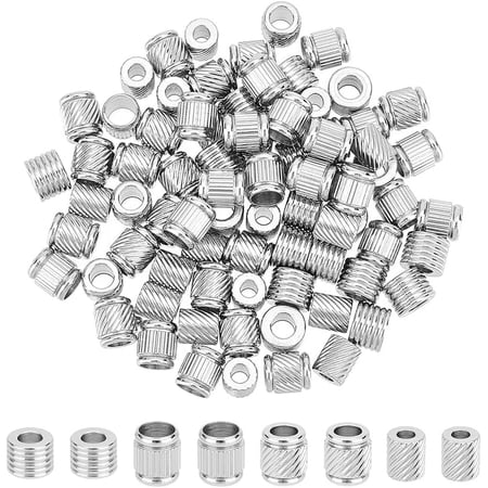 80Pcs 4 Style Grooved Beads 202 Stainless Steel Stripe Spacer Beads 7~8mm Column European Beads 3~5.5mm Loch Beads Large Hole Beads Metal Beads