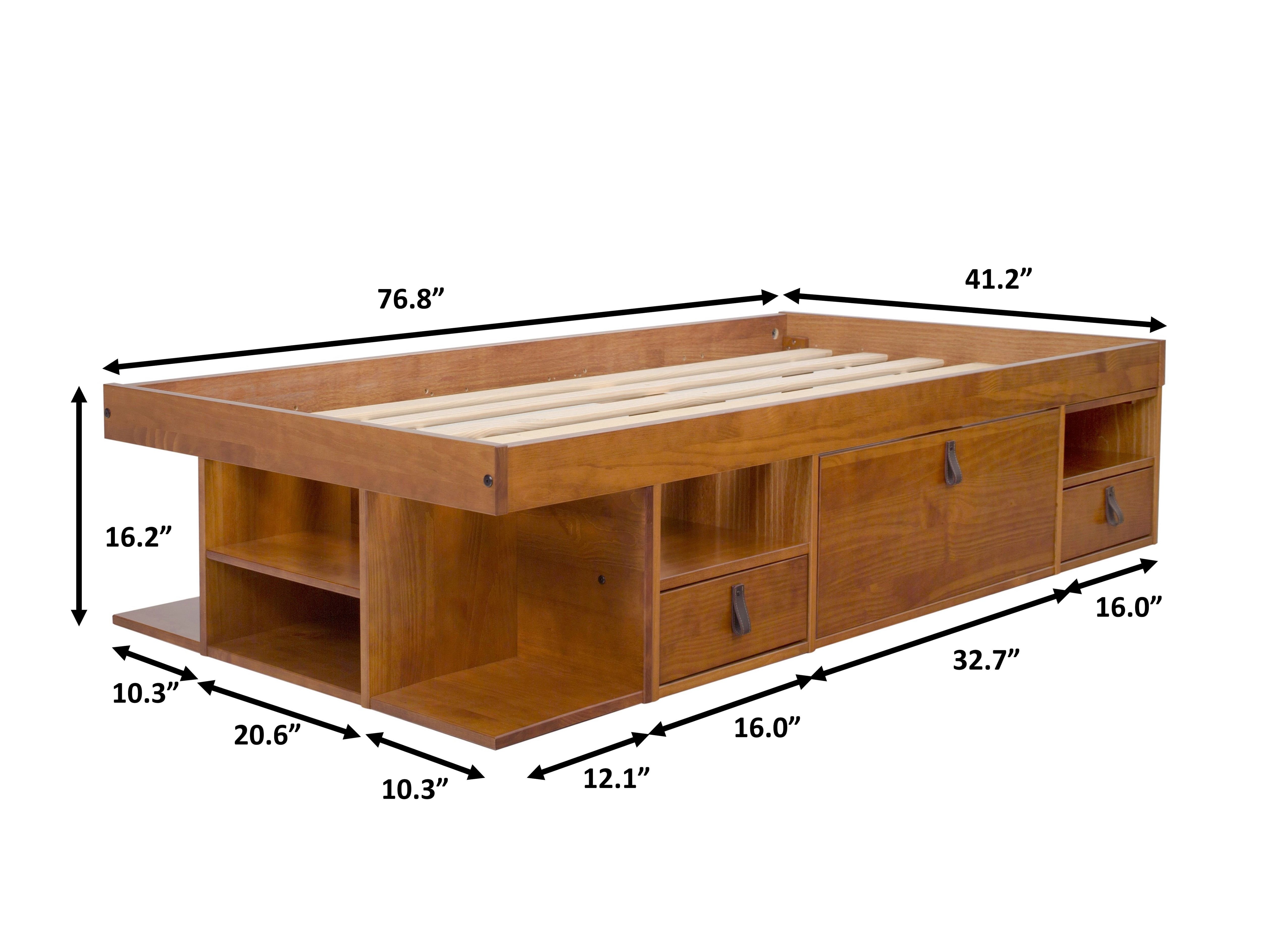 Memomad Bali Twin Size Storage Platform Bed with Drawers, Oak