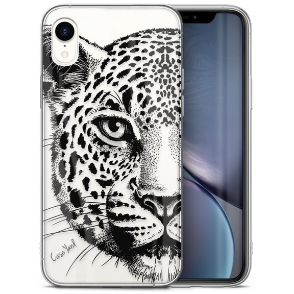 Case Yard iPhone-XR Case Clear Soft & Flexible TPU Ultra Low Profile Slim Fit Thin Shockproof Transparent Bumper Protective Cover Drop Protective Cell Phone Cases (Leopard Sketch)