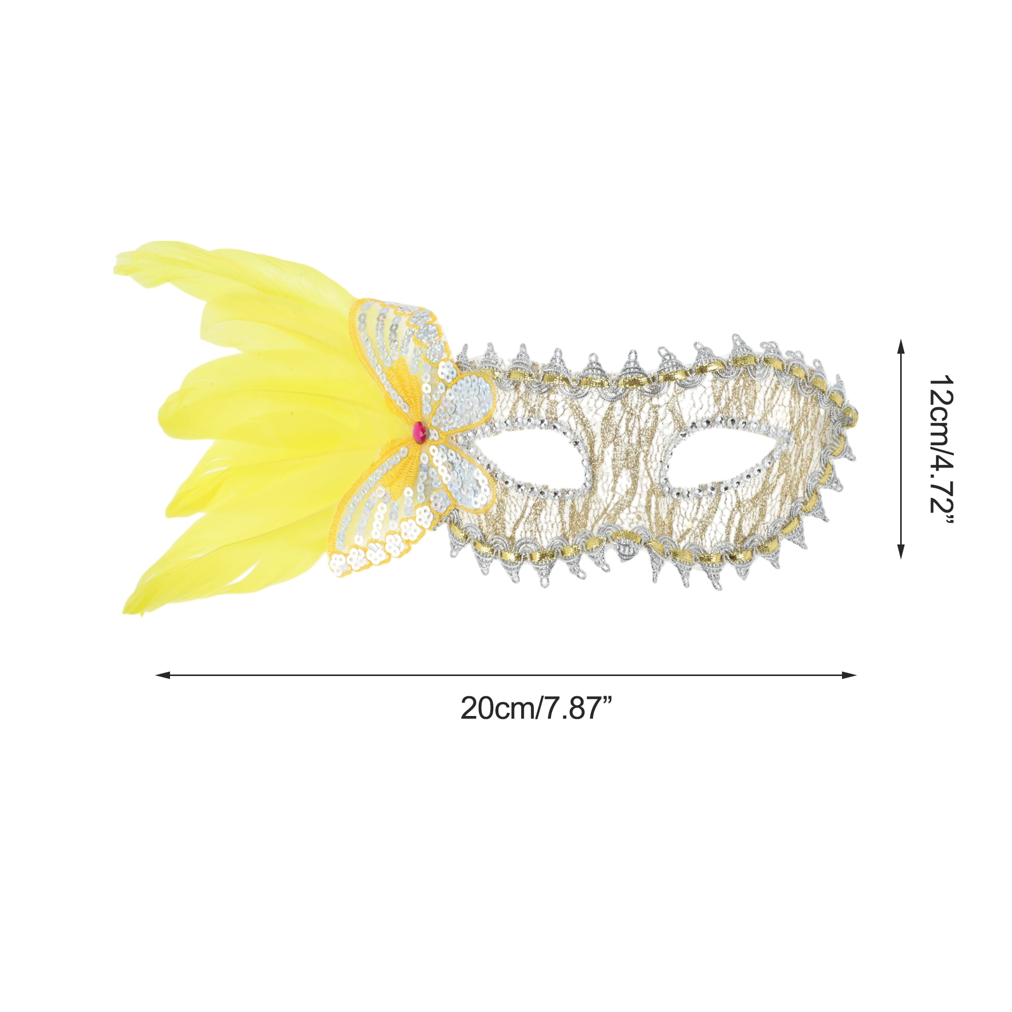Unique Bargains Elegant Side Feather Masquerade Half Face Party Mask Yellow