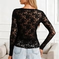 thumbnail image 5 of LWavelet Crew Neck Lace Blouse Womens Plus Size Long Sleeve Fitted Soft Stretch Daily Casual Top Black XL, 5 of 7