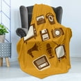 thumbnail image 4 of TV Show Soft Flannel Fleece Throw Blanket, Retro Electronic Media Megaphone Radio Telephone Cassette, Cozy Plush for Indoor and Outdoor Use, 50" x 70", Apricot Chocolate, by Ambesonne, 4 of 5