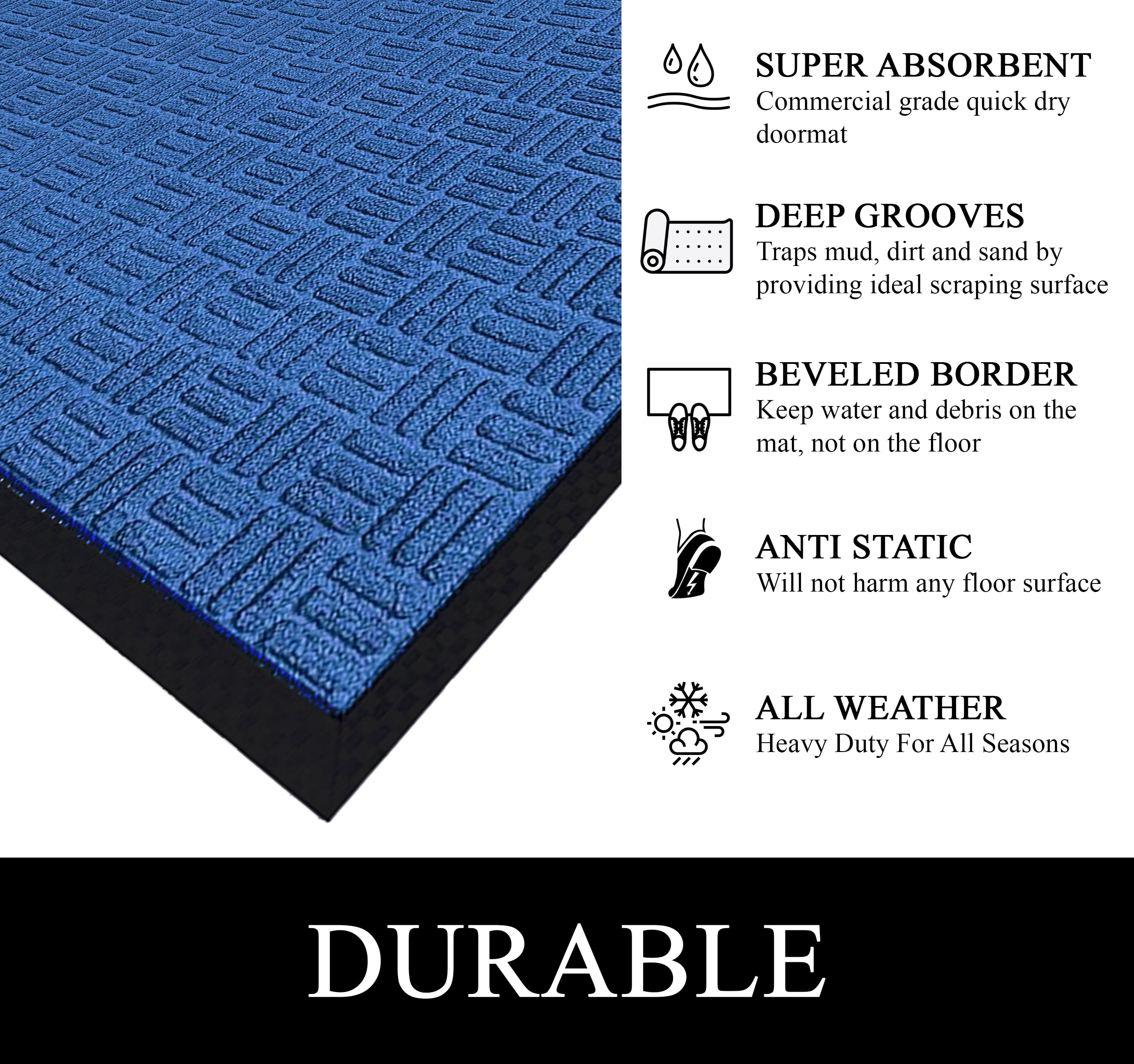 A1HC Indoor Outdoor Mat, Front and Back Entrance Welcome Mats, Front Patio Mats 24x36 Inches, Non-Slip Easy Clean Entrance Washable Large Size Doormats, Blue Criss Cross