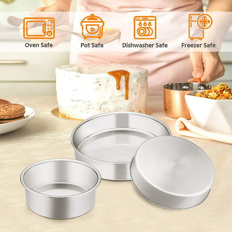 6 inch Cake Pan Set of 2, Vesteel Stainless Steel Round Cake Baking Pans, Mirror Finish & Dishwasher Safe, Size: 6½” x 2, Silver