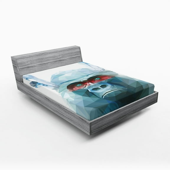 Ambesonne Psychedelic Fitted Sheet, Wild Monkey, Queen Size, Blue