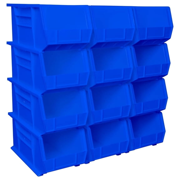 Akro-Mils Stackable Storage Bins, AkroBins 30240 Stacking Organizer, 15"x8"x7", Blue, 12-Pack