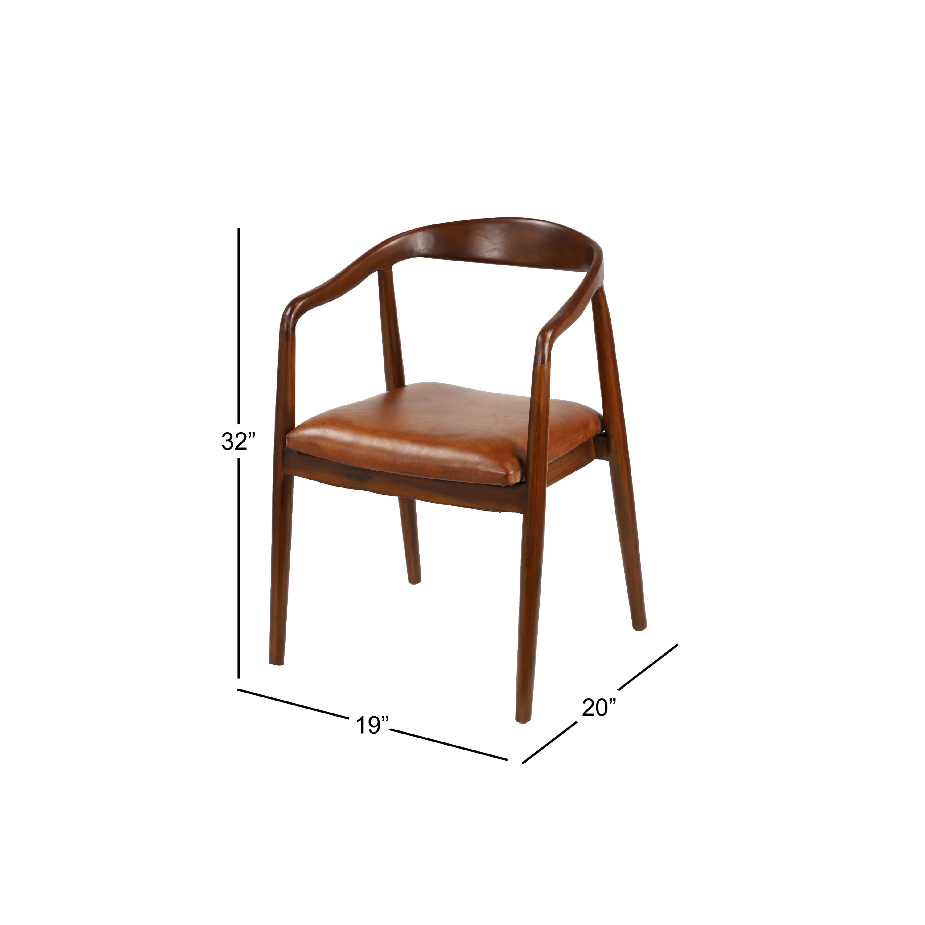 DecMode Teak Wood Dining Chair with Leather Seat, Brown