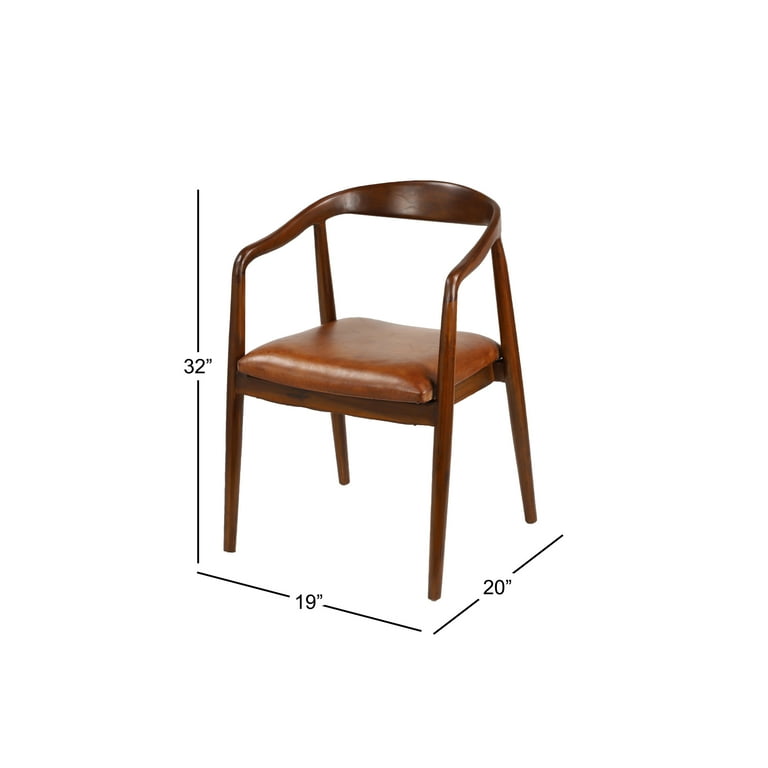 DecMode Modern Teak Wood Indoor Dining Chair with Leather Seat