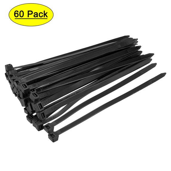 8 Inch x 0.3 Inch Self-Locking Cable Zip Ties Nylon Black 60 Pack