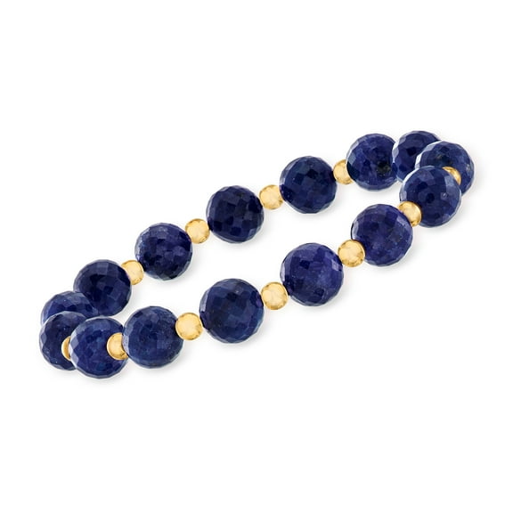 Ross-Simons 90.00 ct. t.w. Sapphire Bead Stretch Bracelet With 14kt Yellow Gold, Women's, Adult