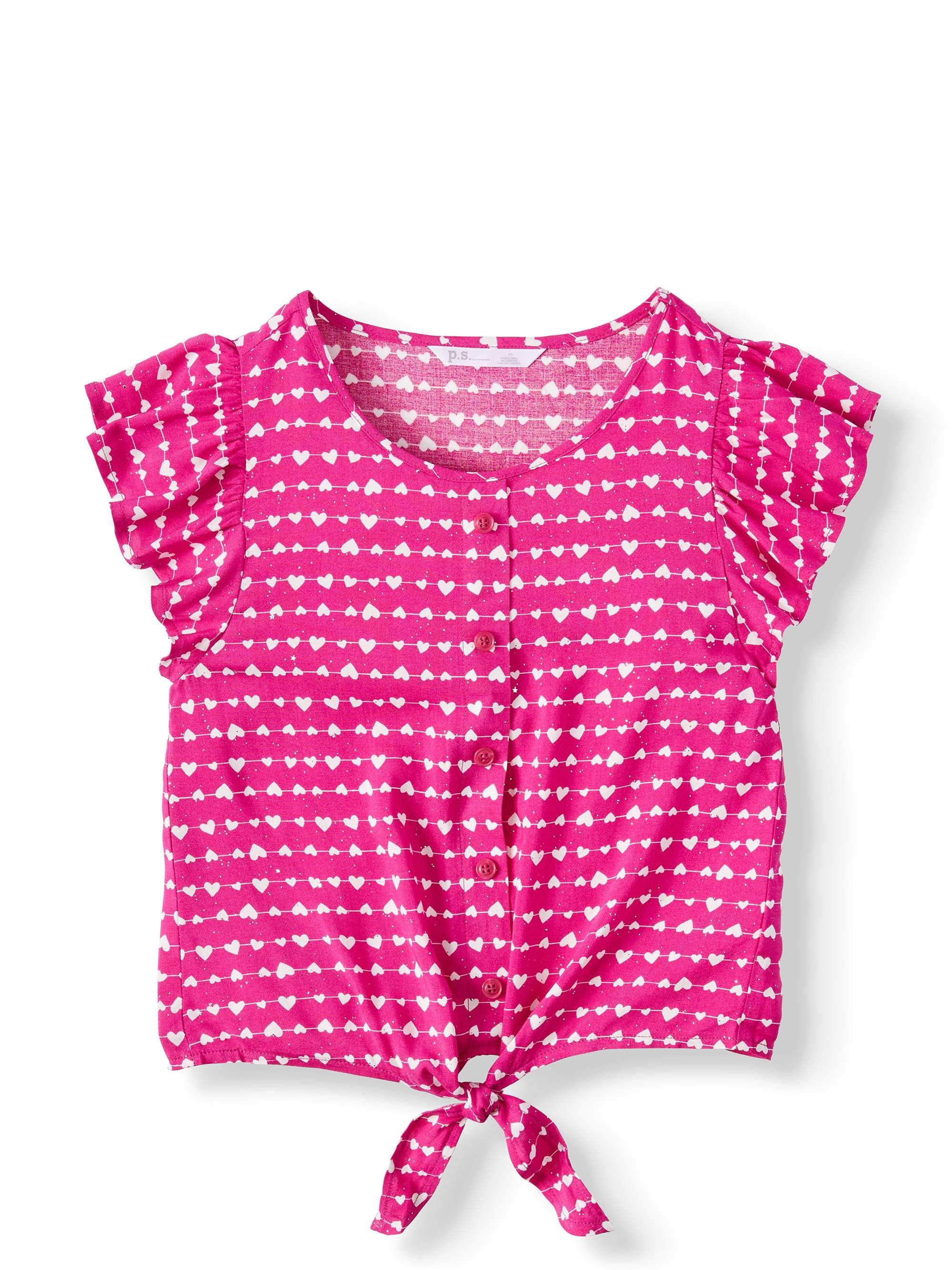 Beautees Azal 3//4 Tie Front Girls Dark Pink XL
