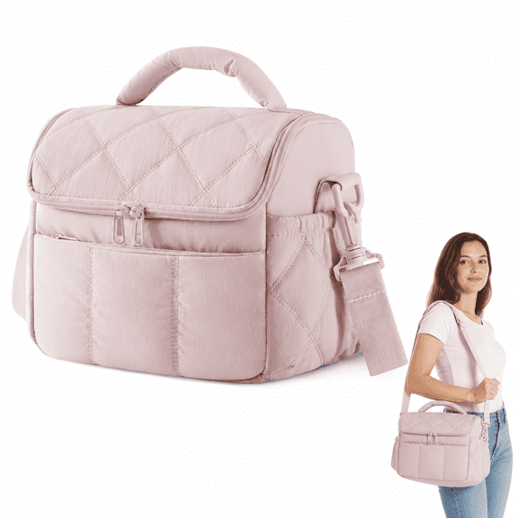 Lunch Box For Women, Cute Lunch Box,Puffy Tote Bag, Quilted Puffy Insulated Lunch Tote Bag Waterproof Cooler Lunch Bag with Handle & Adjustable Shoulder Strap for Work, Picnic, Travel