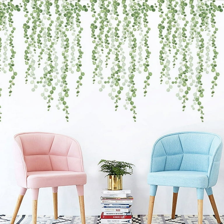 Green Hanging Leaf Wall Decals, Removable Fresh Plant Leaves Flower Vines Wall  Stickers, Green Plants Wall Mural, Green Leaves Wall Art Decor for Kids  Girsl Baby Bedroom Nursery Living RoomC 