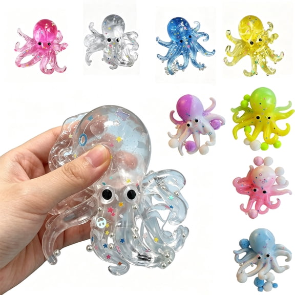 FEOLGEHLY Octopus Shaped Squishies, Squishies Under 1 Dollars, Cheap Squishies for Kids, Cute Squishies, Mini Squishies, Stress Relief Squishies Toys, Silicone Slow Rise Squishies (Clear)