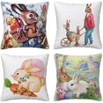 thumbnail image 1 of 4 Pieces Cushion Cover Easter Rabbit Element Styles Decorative Cushion Cover Cotton Linen Pillowcases (40 x 40 cm, Purple Rabbit), 1 of 4
