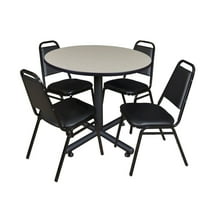 Kobe 42in. Round Breakroom Table- Maple & 4 Restaurant Stack Chairs- Black