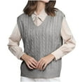 thumbnail image 2 of AGWOLF Sweater Vest for Women Cozy V Neck Cable Knit Pullover Solid Basic Sleeveless Preppy Tops, 2 of 3