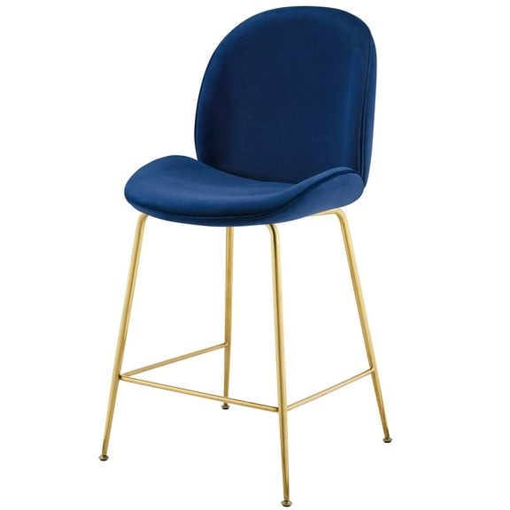 Contemporary Modern Urban Designer Bar Pub and Dining Kitchen Counter Stool Chair, Velvet Fabric Metal Steel, Navy Blue