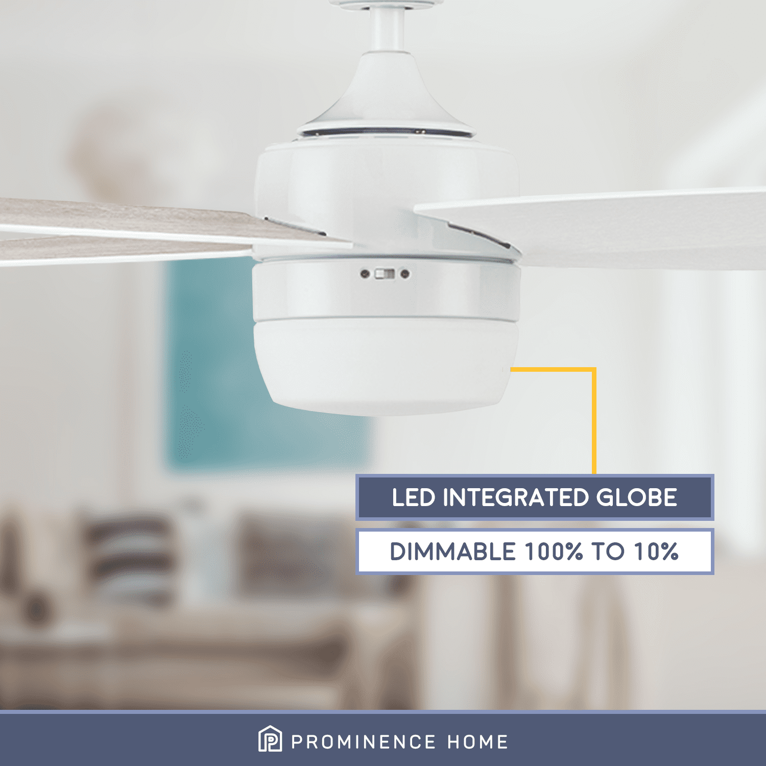 Prominence Home Atlas 44" White Ceiling Fan with Light, Remote Control, 4 Blades & Reverse Airflow