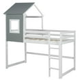 thumbnail image 3 of Twin over Twin Low Bunk Bed, Loft House Bed with Roof, Front Window, Ladder, Fence-shaped Guard Rail, Pine Floor Bunk Bed for Kids, Bedroom, Apartments, No Box Spring Needed, 3 of 8