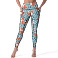 thumbnail image 4 of Leggings with Pockets for Women - Abstract Leaves Fox High Waist Tummy Control Running Gym Workout Yoga Pants Women, 4 of 6
