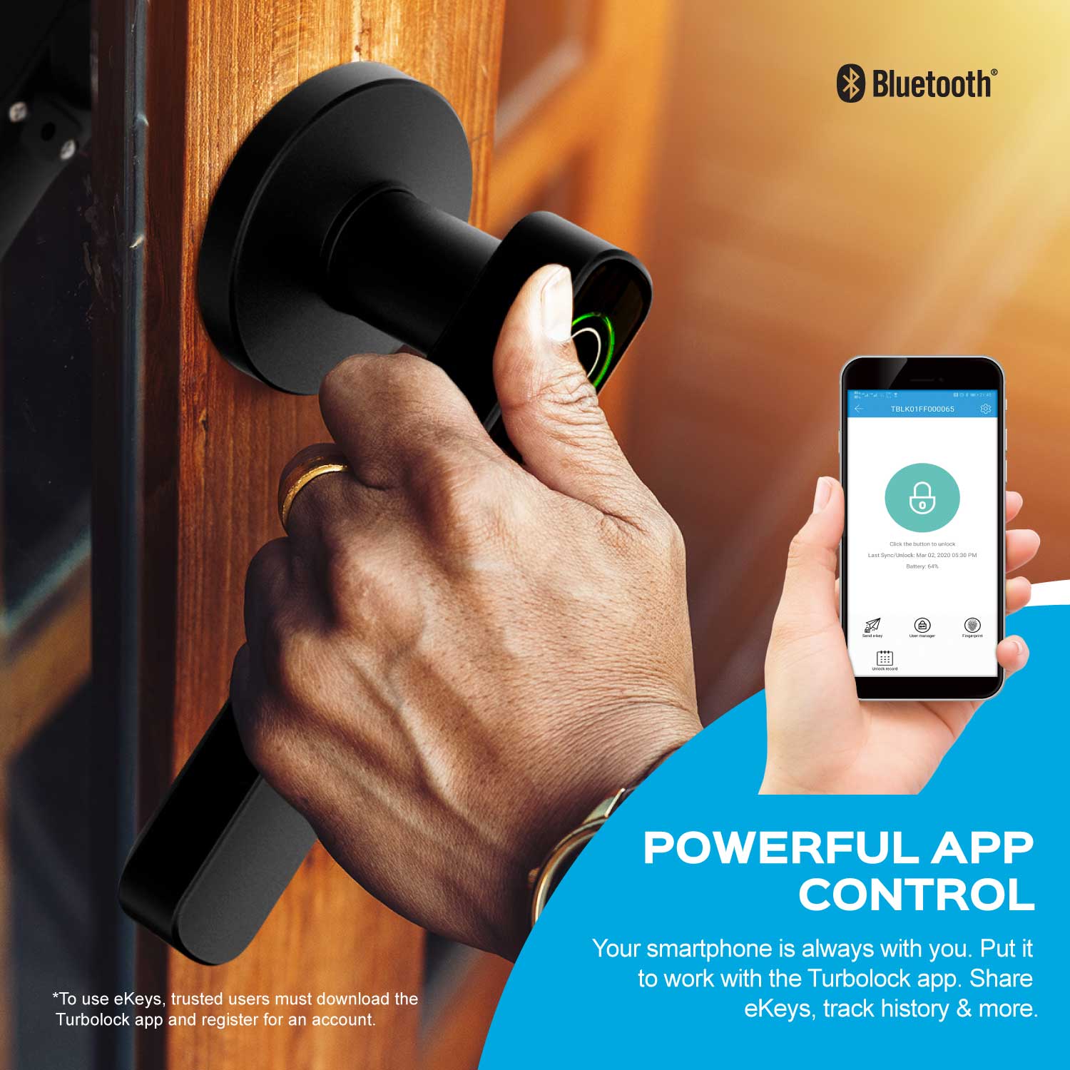 TURBOLOCK TL88 App-Enabled Fingerprint Smart Door Lever Handle Lock One-Touch Security Solution for Home or Office - image 3 of 6