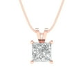 thumbnail image 3 of 1 ct Brilliant Princess Cut Solitaire Zircon 14k Rose Solid Gold Everyday Affordable Designer Necklace Pendant with 16" Chain, 3 of 6