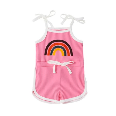 

DNDKILG Baby Toddler Girls Rainbow Print Sleeveless Bodysuit Hot Pink 6M-5Y 100