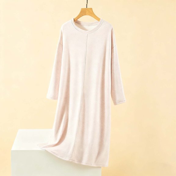 Women Lounge Wear V Neck Long Sleeve Solid Color Nightgown Soft Comfy Casual Loose Lightweight Long Robes (Free Size, Pink-A)