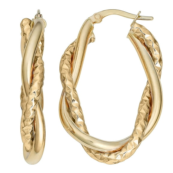 KoolJewelry 14k Gold High Polish and Diamond-cut Intertwined Oval Hoop Earrings