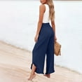thumbnail image 6 of Domzle Womens Linen Pants Summer 2026 Wide Leg Pants Smocked Waist Ruffle Palazzo Pant Boho Flowy Beach Pant with Pockets Dark Blue M Sweatpants, 6 of 7