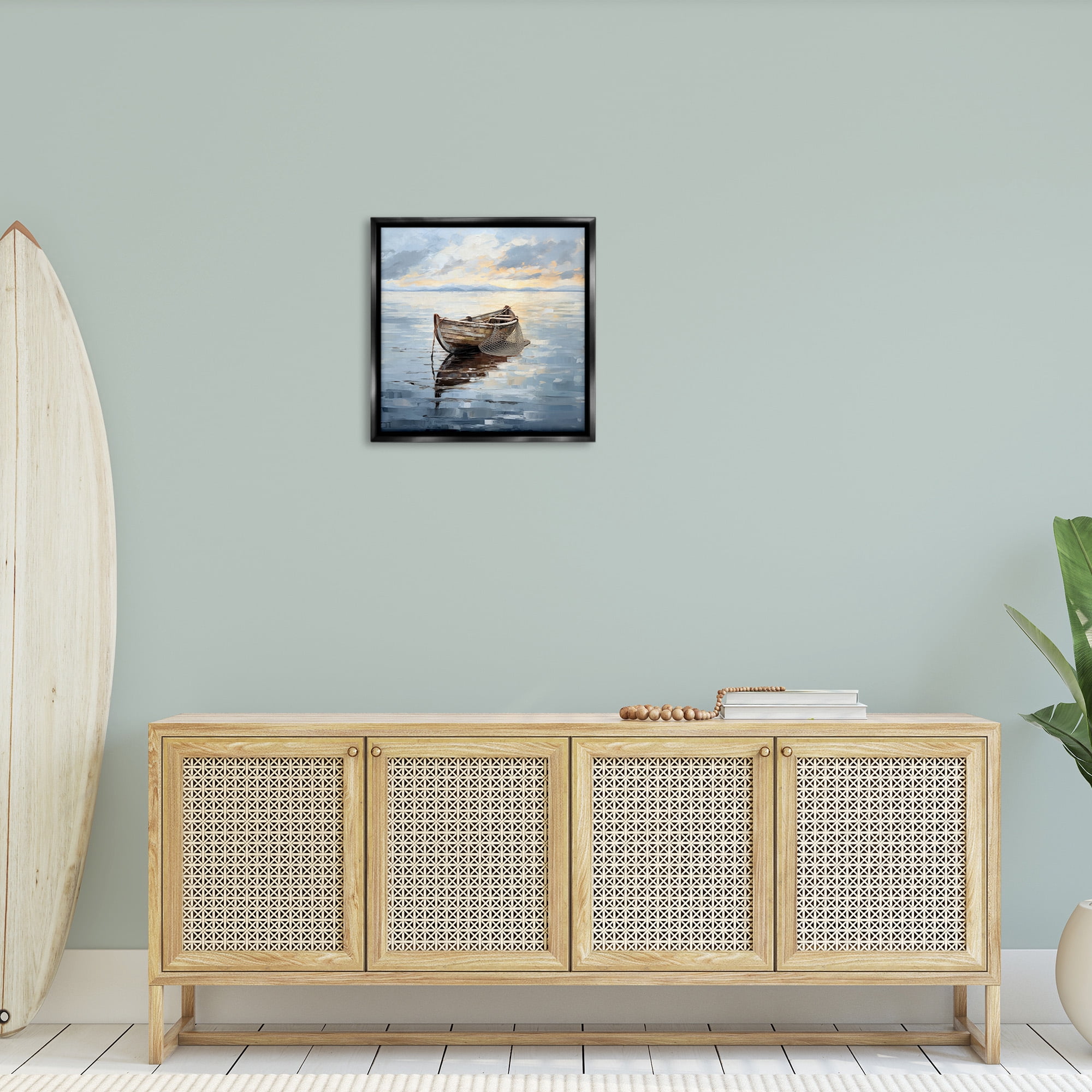 Stupell Industries Fishing Boat Painting Transportation Painting Black Floater Framed Canvas Art Print Wall Art, 25 x 25