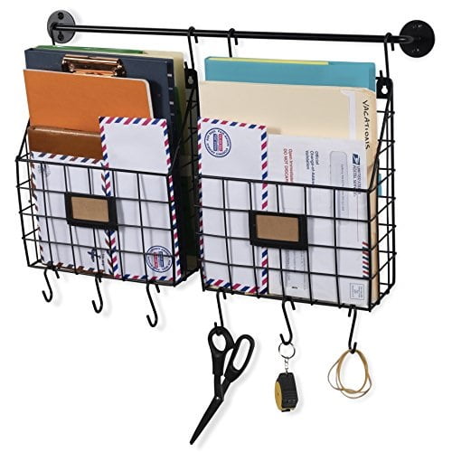 Wall35 Rivista Wall Mounted Metal Wire Baskets With Rail And Hooks