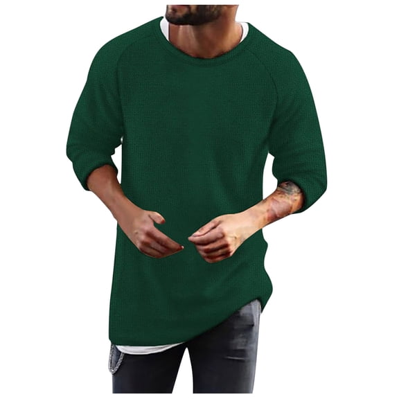 GBSYEWXS Pullover Sweater For Men Crew Neck Long Sleeve Gentleman Base Solid Color Green Sweaters