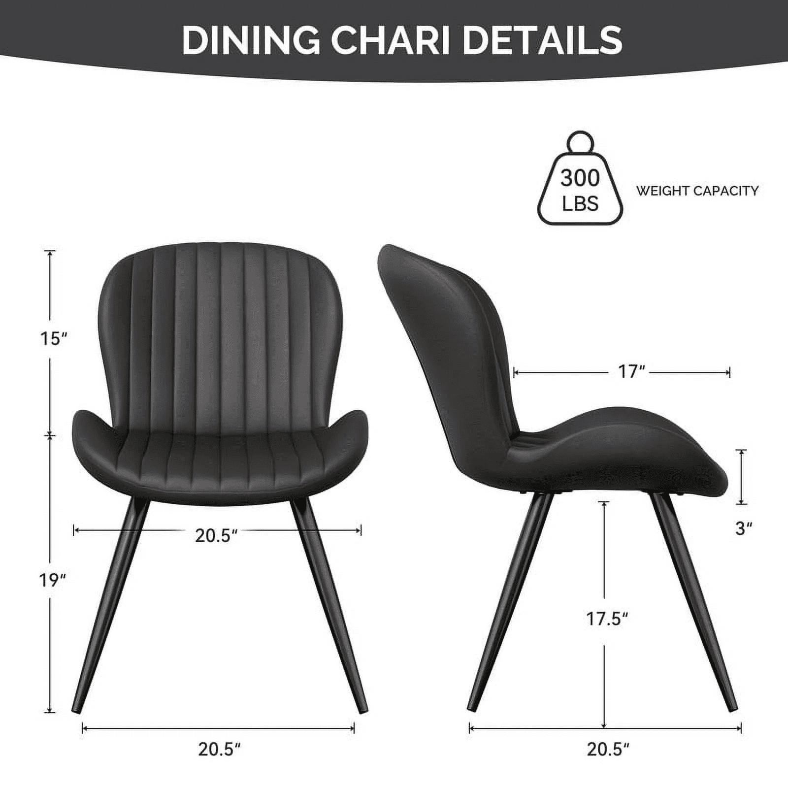 MOONMISS Dining Chairs Set of 2, Upholstered Kitchen Chairs with Backrest and Metal Legs,Black