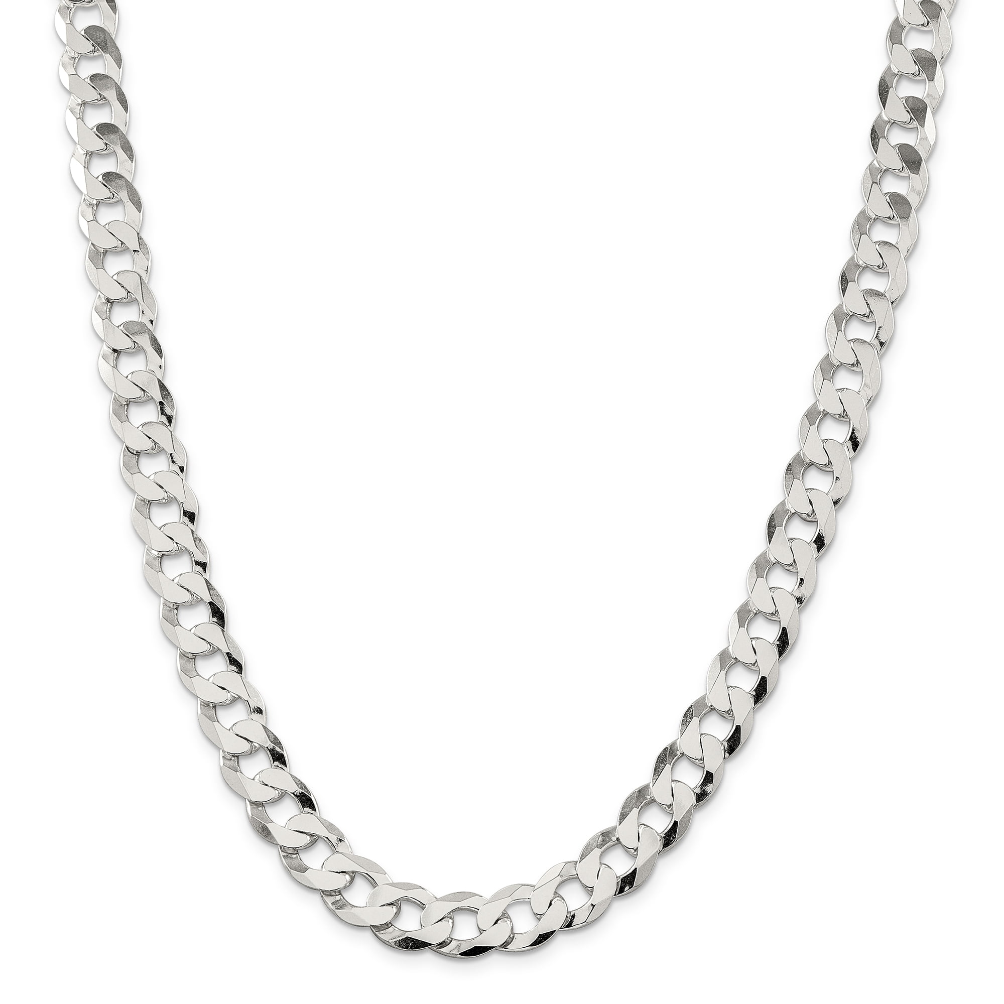Solid 925 Sterling Silver 11.75mm Close Link Flat Curb Cuban Chain Necklace 